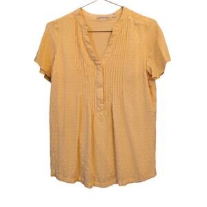 SOFT SURROUNDINGS Blouse Top S Flowy Pin Tucks Dainty Short Sleeves Retro Yellow